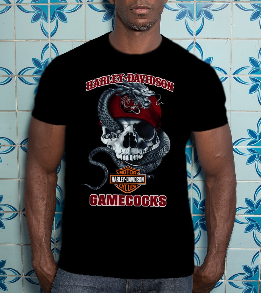 Harley Davidson Motorcycles South Carolina Gamecocks Skull And Snake T-Shirt