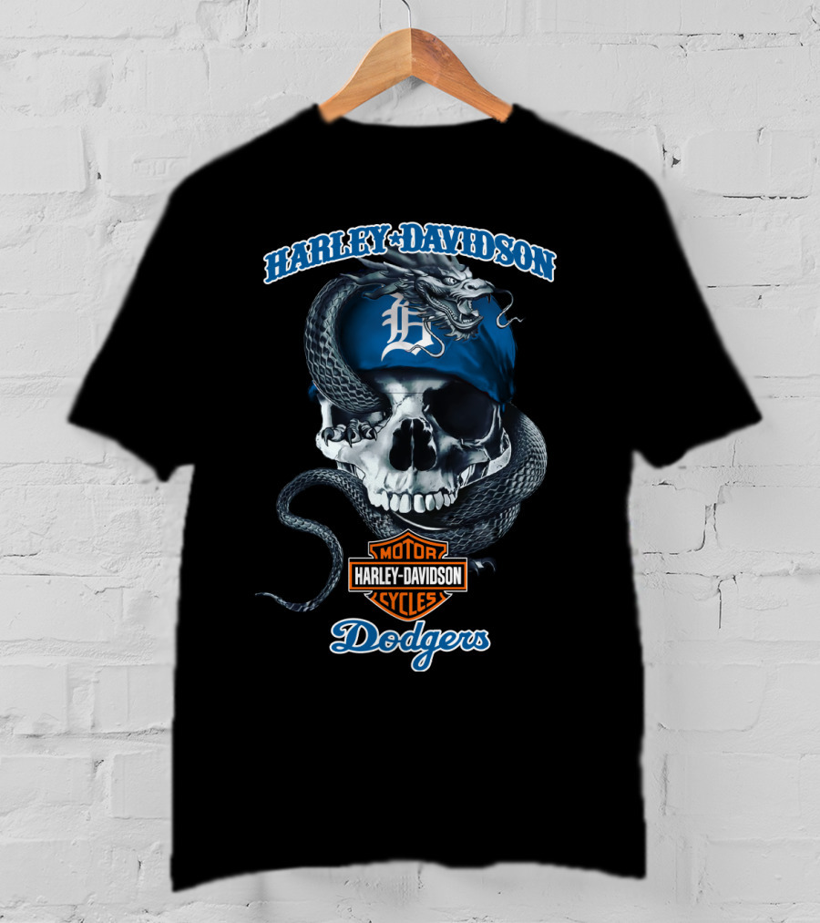 Harley Davidson Dodgers Motor Cycles Skull Snake T-Shirt