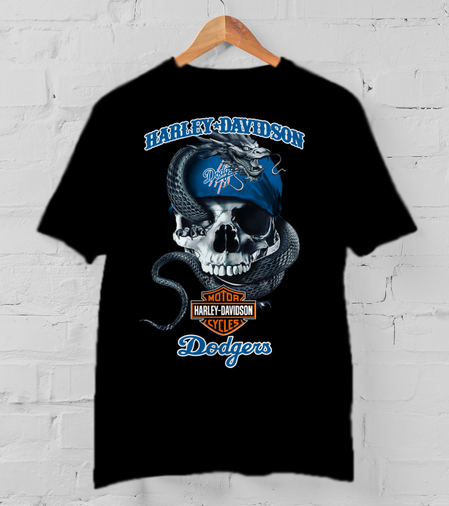 Harley Davidson Dodgers Motor Cycles Skull And Snake T-Shirt