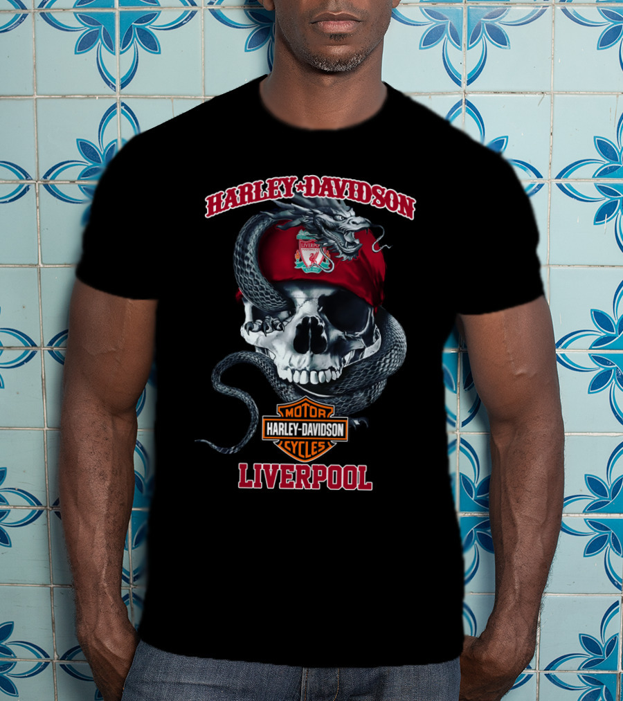 Harley Davidson Liverpool Motor Cycles Skull Snake T-Shirt