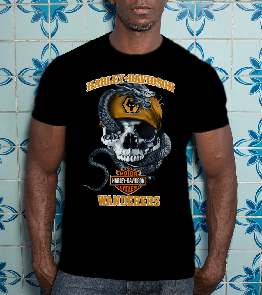 Harley Davidson Wolverhampton Wanderers Motor Cycles Skull And Snake T-Shirt