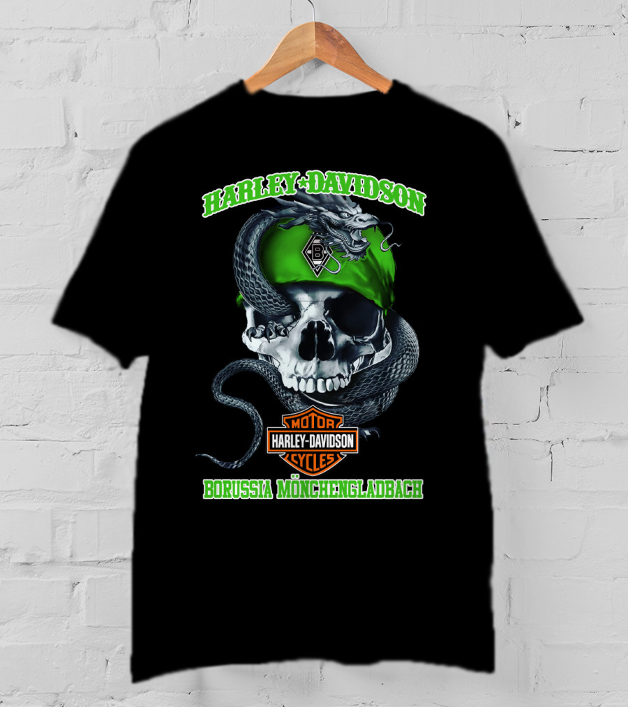 Harley Davidson Borussia Mönchengladbach Motor Cycles Skull Snake T-Shirt
