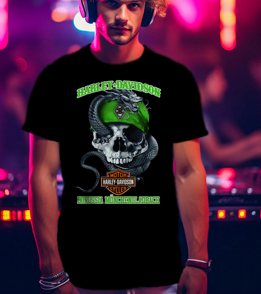 Harley Davidson Borussia Mönchengladbach Motor Cycles Skull Snake T-Shirt