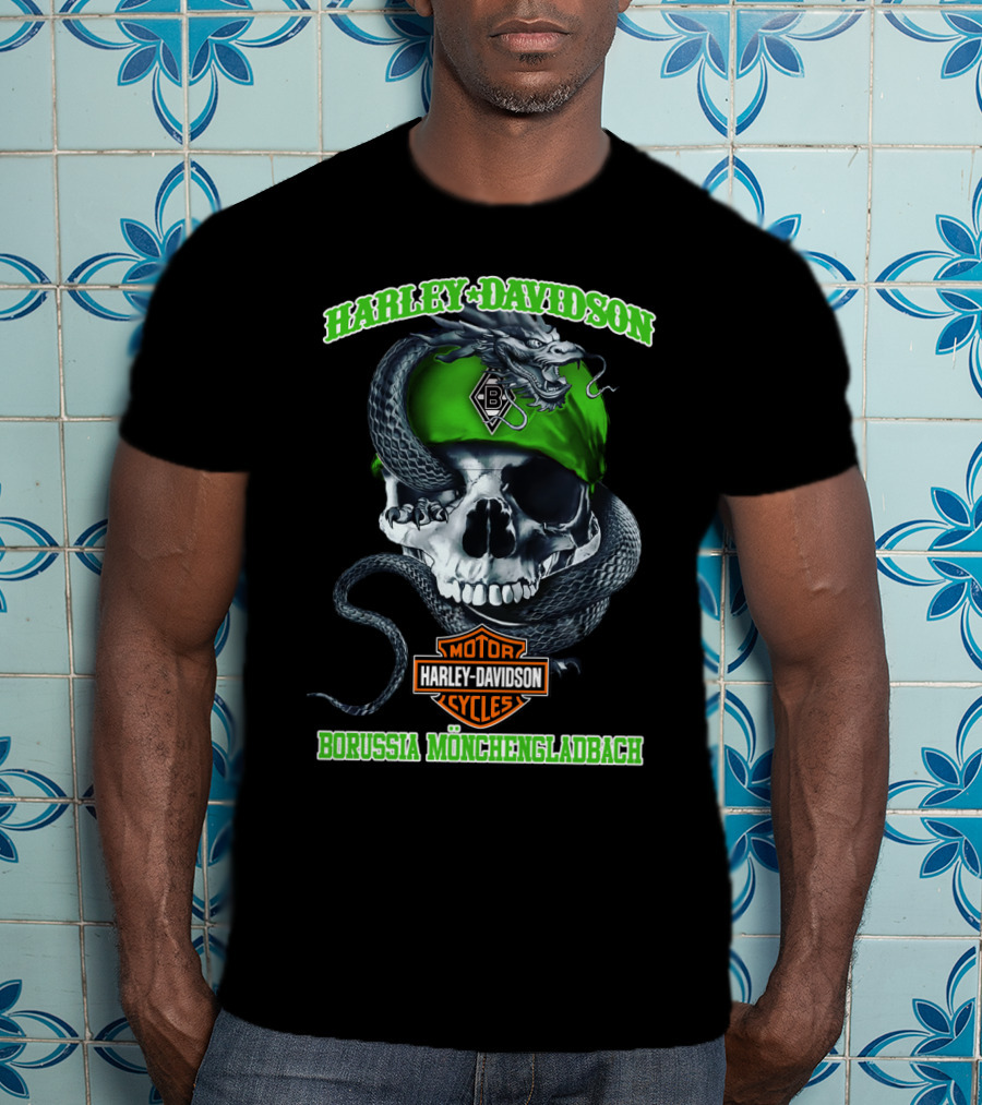Harley Davidson Borussia Mönchengladbach Motor Cycles Skull Snake T-Shirt