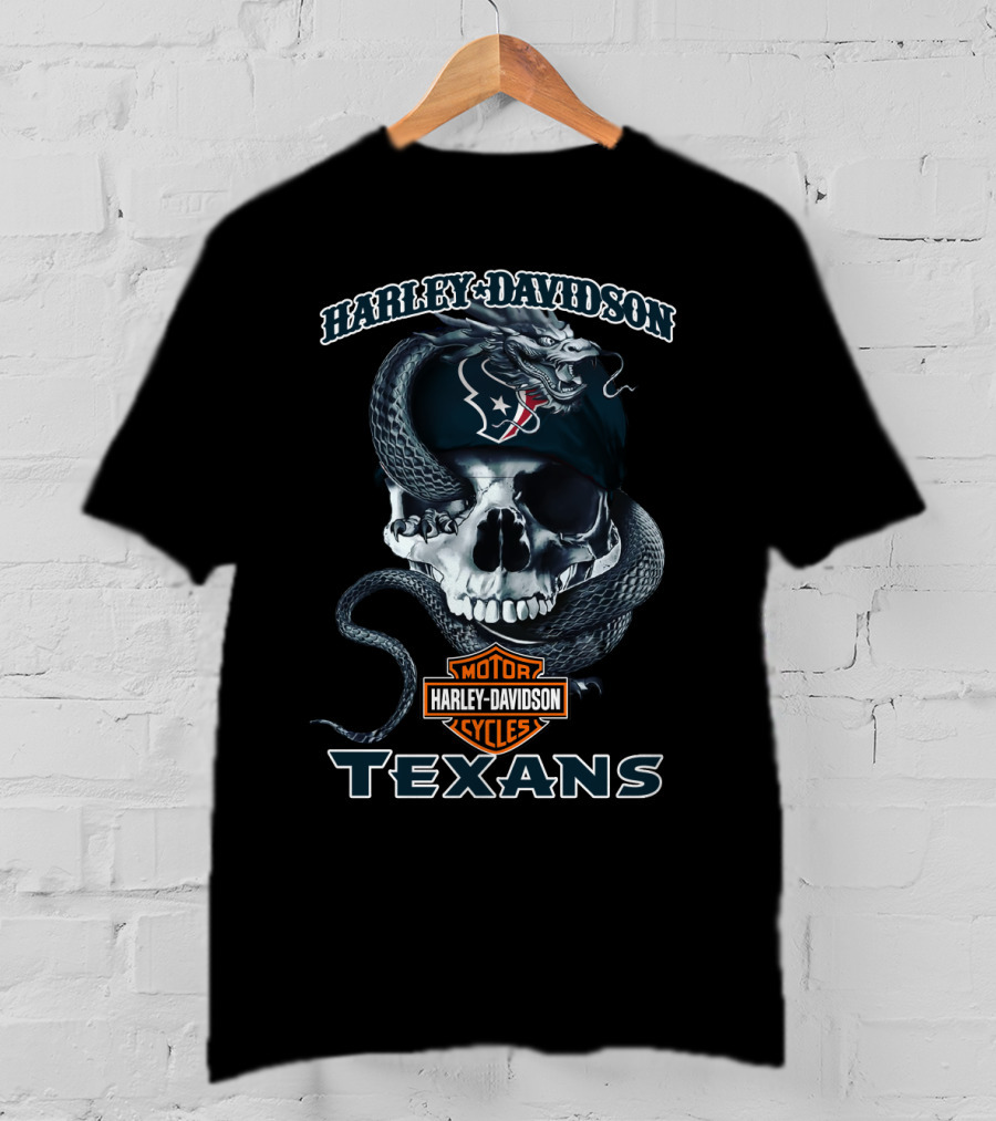 Harley Davidson Texans Snake Skull Houston Motor Cycles T-Shirt