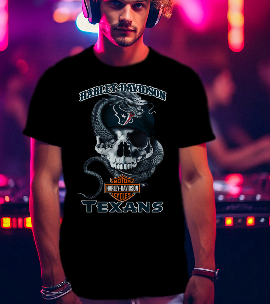 Harley Davidson Texans Snake Skull Houston Motor Cycles T-Shirt