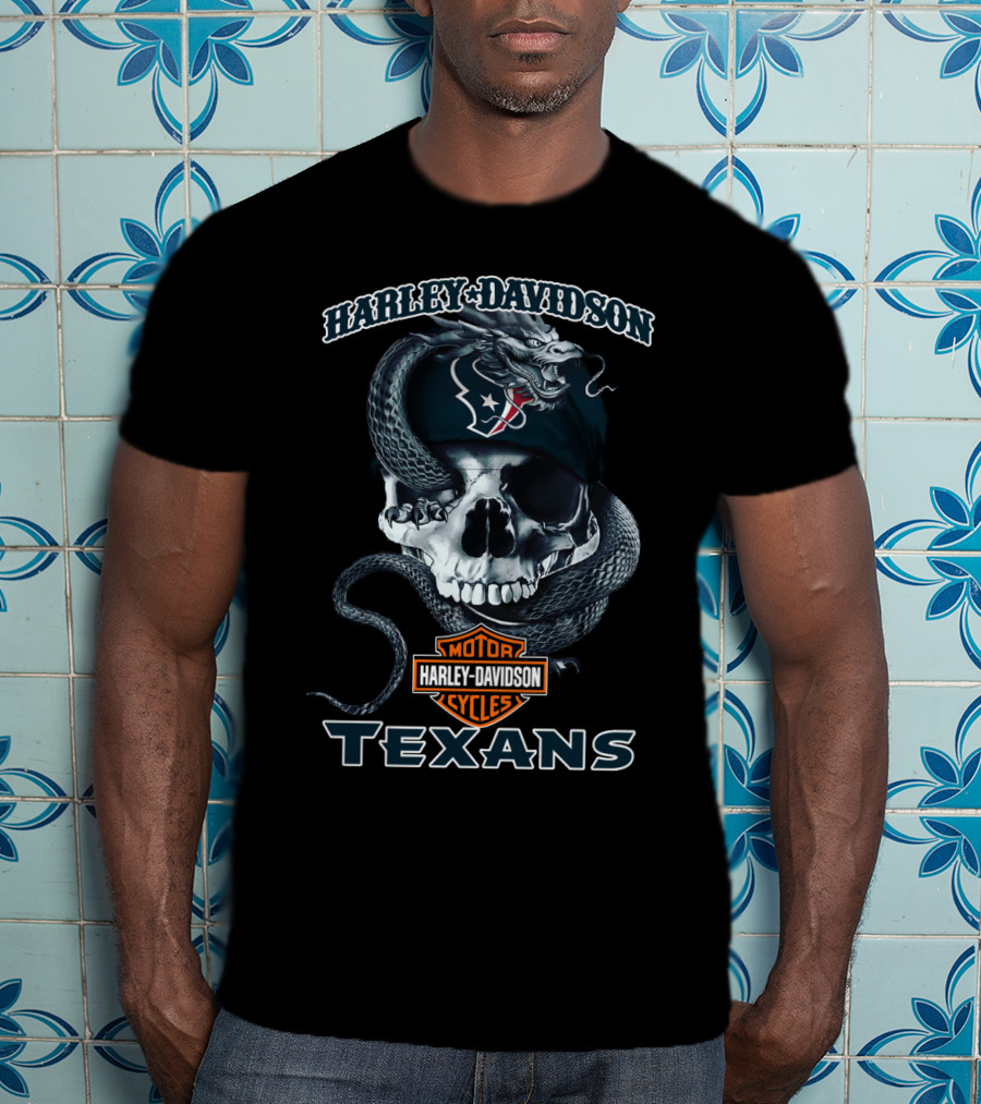 Harley Davidson Texans Snake Skull Houston Motor Cycles T-Shirt