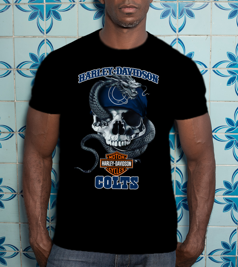 Harley Davidson Motor Cycles Skull Snake Colts Indianapolis T-Shirt