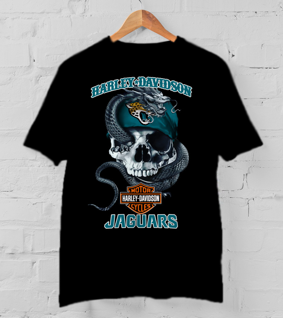 Harley Davidson Jaguars Motor Cycles Skull And Snake T-Shirt