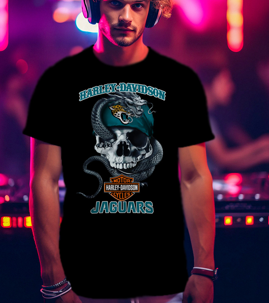 Harley Davidson Jaguars Motor Cycles Skull And Snake T-Shirt