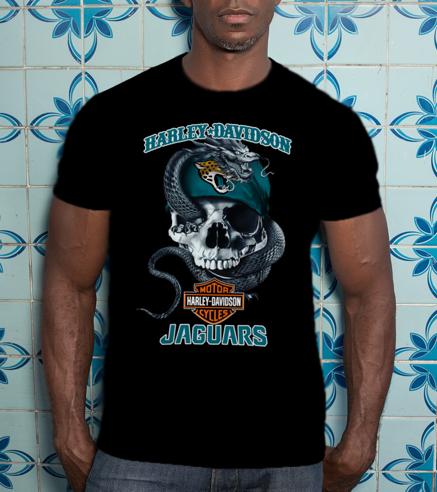 Harley Davidson Jaguars Motor Cycles Skull And Snake T-Shirt
