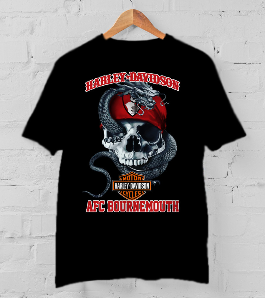Harley Davidson Motor Cycles Skull Snake Afc Bournemouth T-Shirt