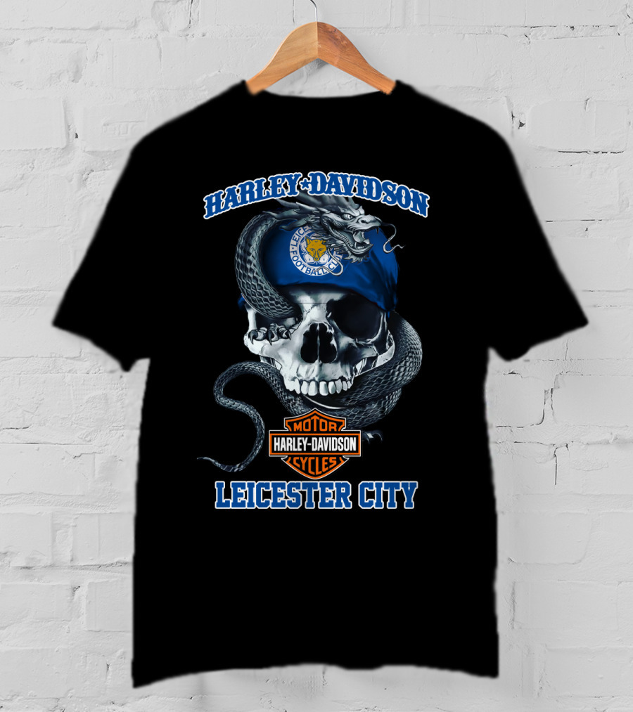 Harley Davidson Motor Cycles Leicester City Football Club Skull Snake T-Shirt