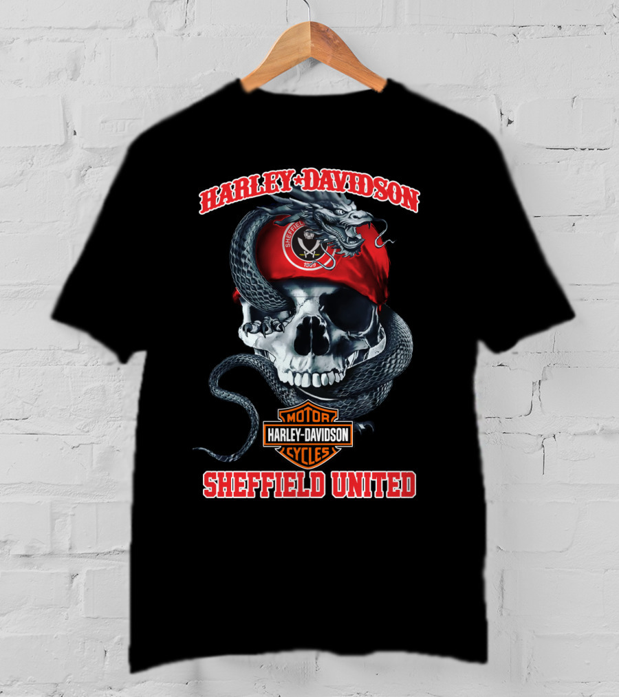 Harley Davidson Motor Cycles Skull Snake Sheffield United T-Shirt