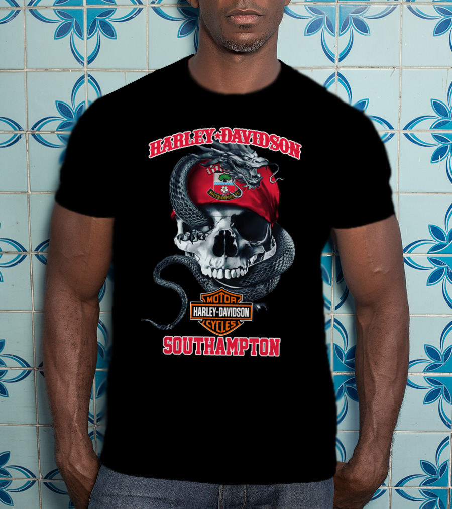 Harley Davidson Motor Cycles Skull Snake Southampton T-Shirt