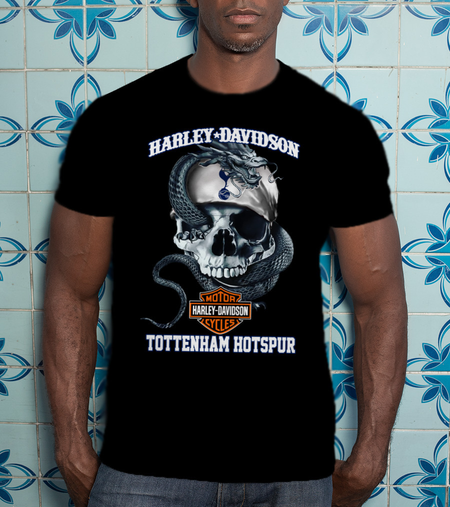 Harley Davidson Motor Cycles Skull Tottenham Hotspur T-Shirt