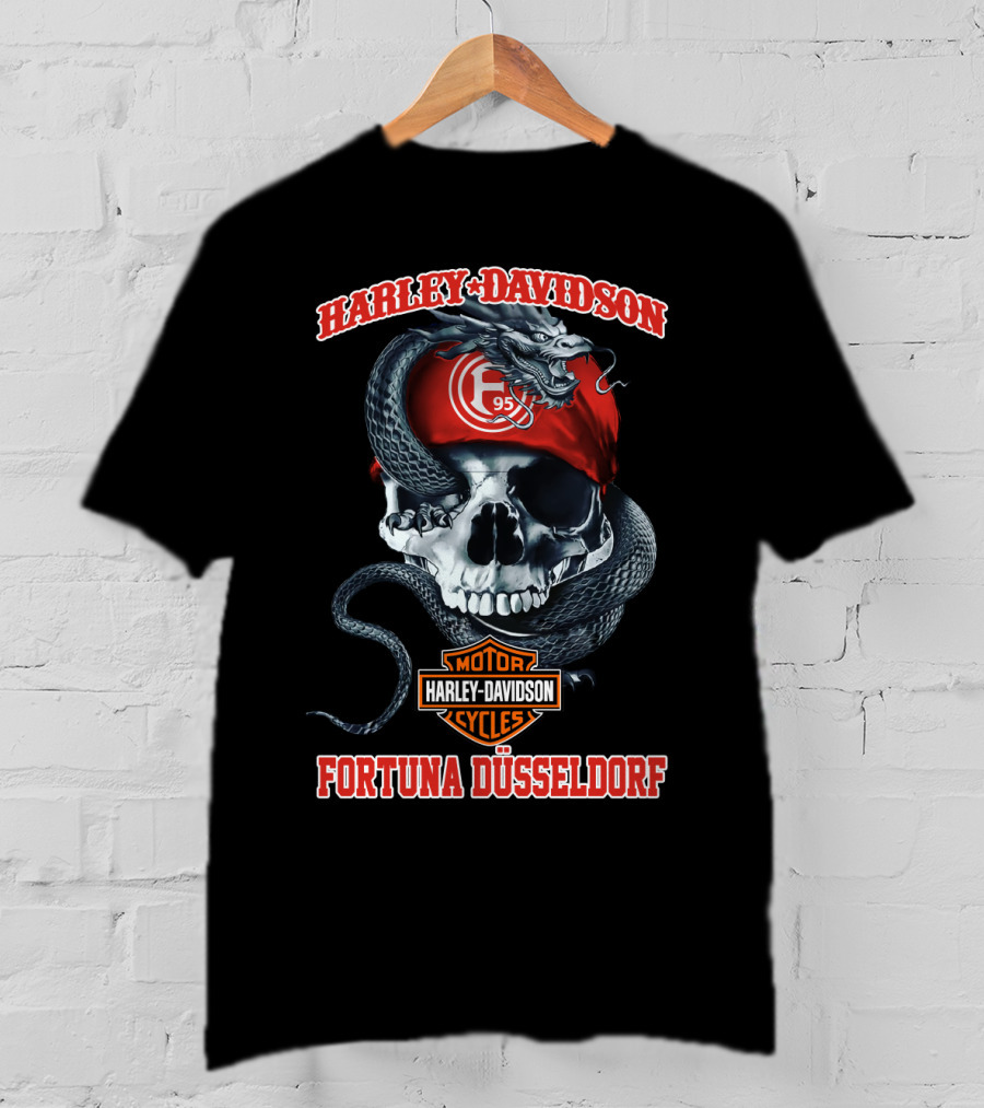 Harley Davidson Motor Cycles Fortuna Düsseldorf F95 Skull And Snake T-Shirt