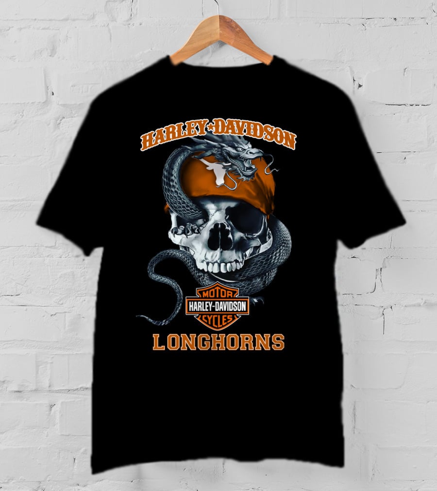 Harley Davidson Texas Longhorns Skull And Snake Motorcycle Cycles T-Shirt