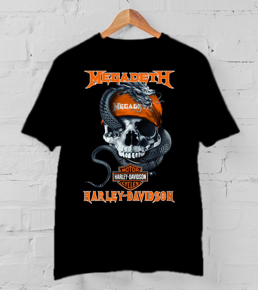 Megadeth Harley Davidson Skull Snake Motor Cycles T-Shirt