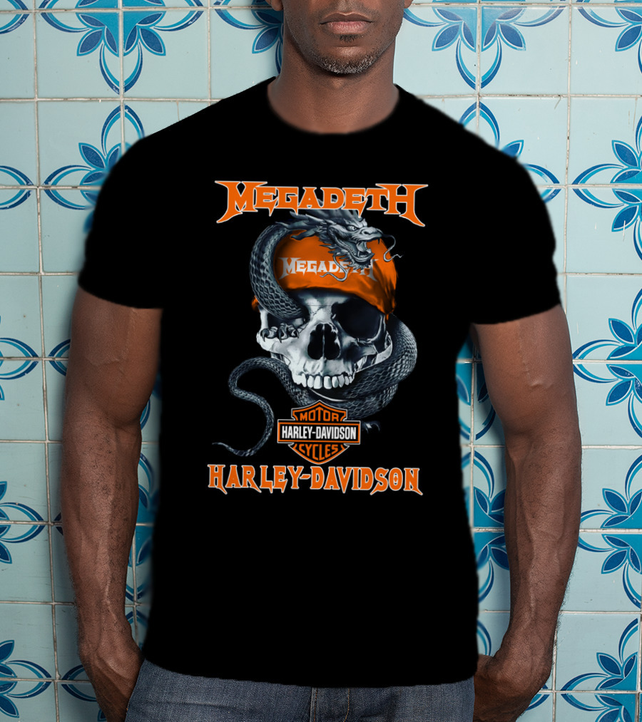 Megadeth Harley Davidson Skull Snake Motor Cycles T-Shirt