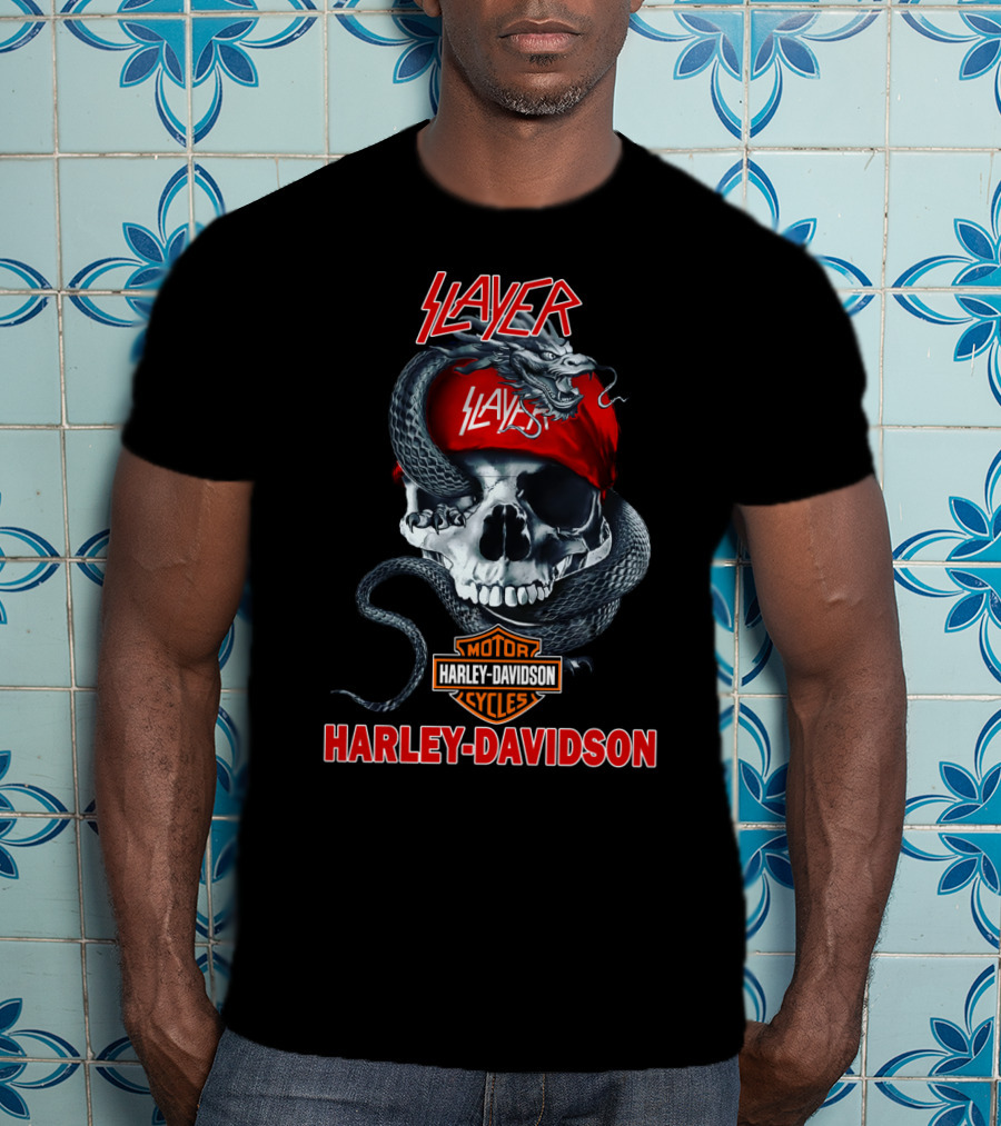 Slayer Harley Davidson Skull And Snake T-Shirt