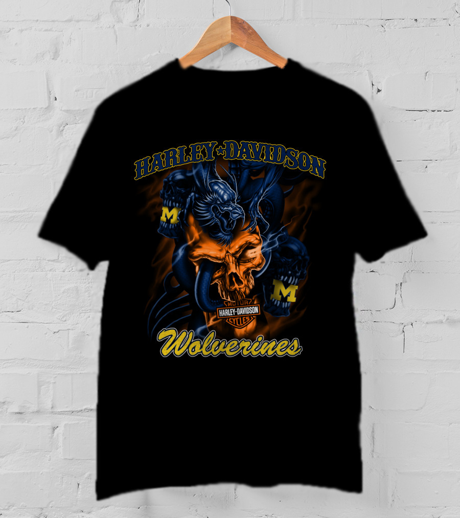 Harley Davidson Michigan Wolverine Skulls With Hd T-Shirt