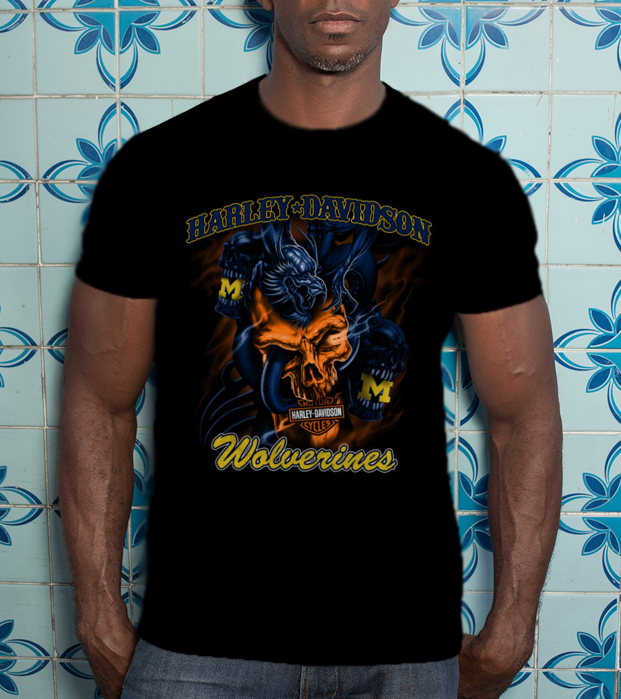 Harley Davidson Michigan Wolverine Skulls With Hd T-Shirt