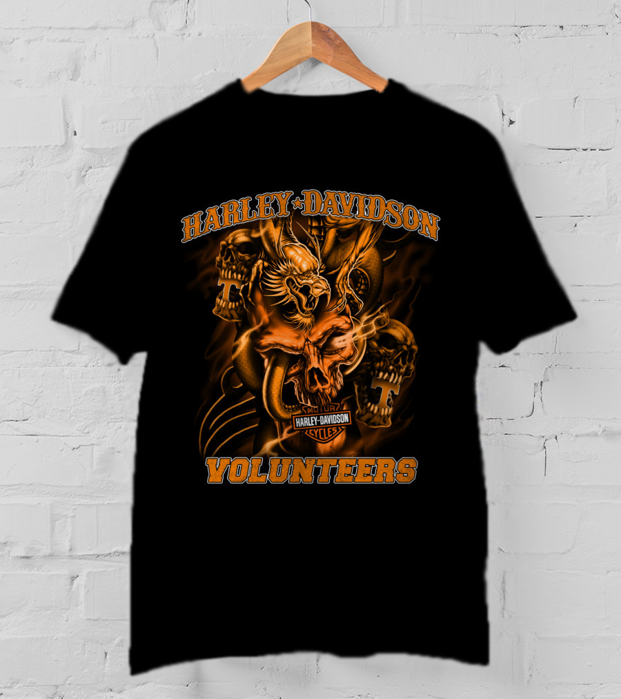 Harley Davidson Cycles Tennessee Volunteers Skulls And Phoenix T-Shirt