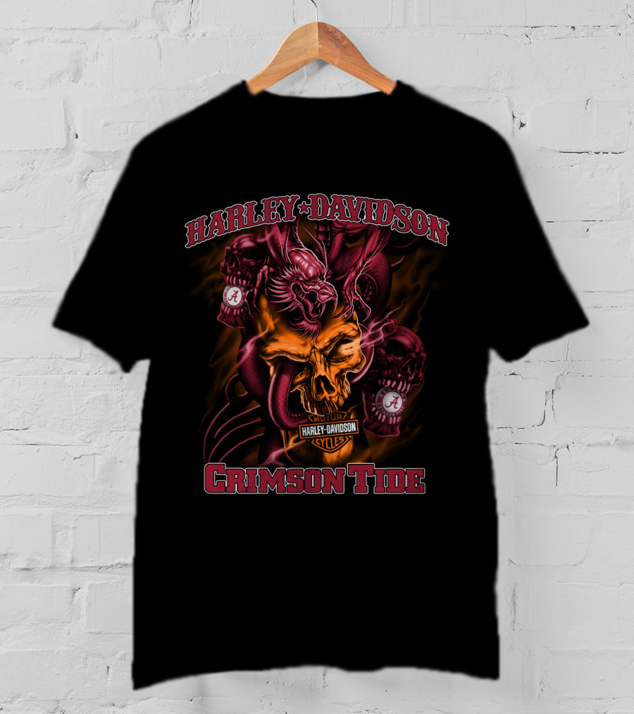 Harley Davidson Crimson Tide Alabama Cycles Skull And A T-Shirt