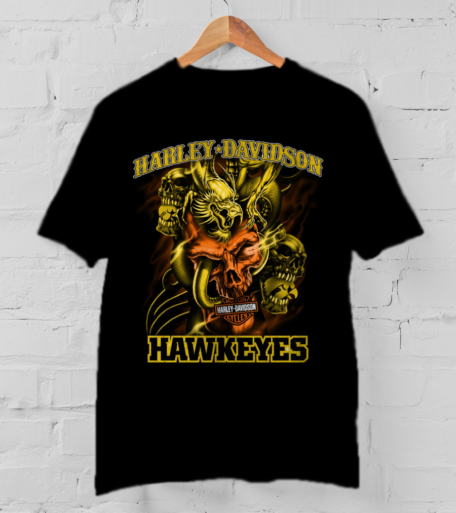 Harley Davidson Hawkeyes Cycles Skulls And Eagle T-Shirt
