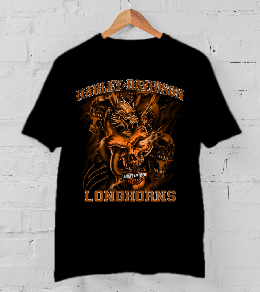 Harley Davidson Longhorns Cycles Skull T-Shirt