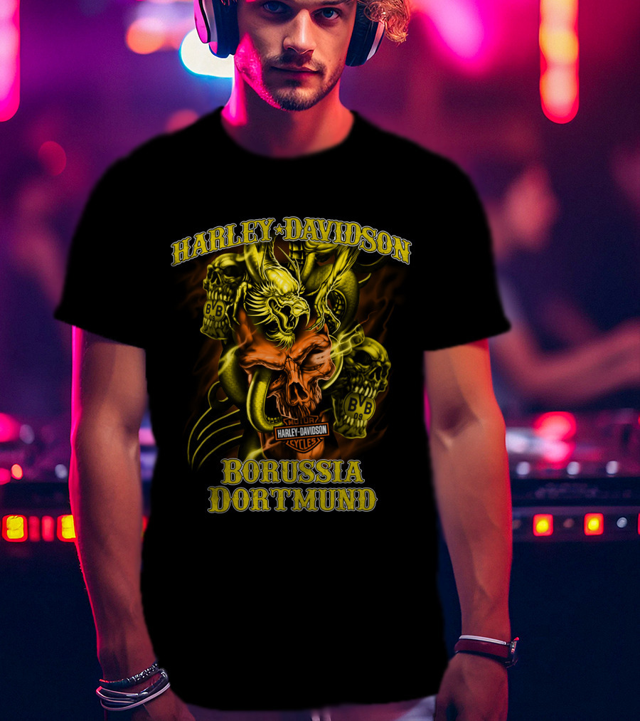 Harley Davidson Borussia Dortmund Cycles Bvb Skulls And Eagle T-Shirt