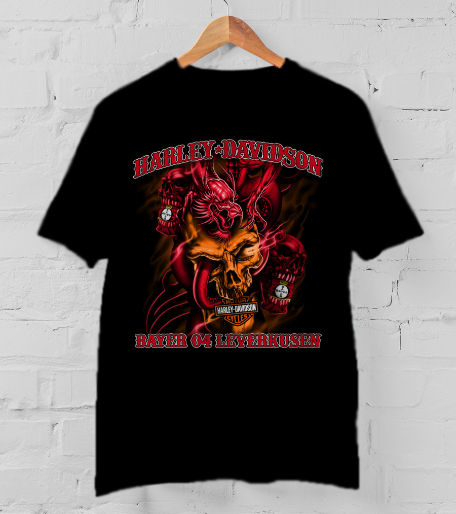 Harley Davidson Bayer 04 Leverkusen Skull Dragon T-Shirt