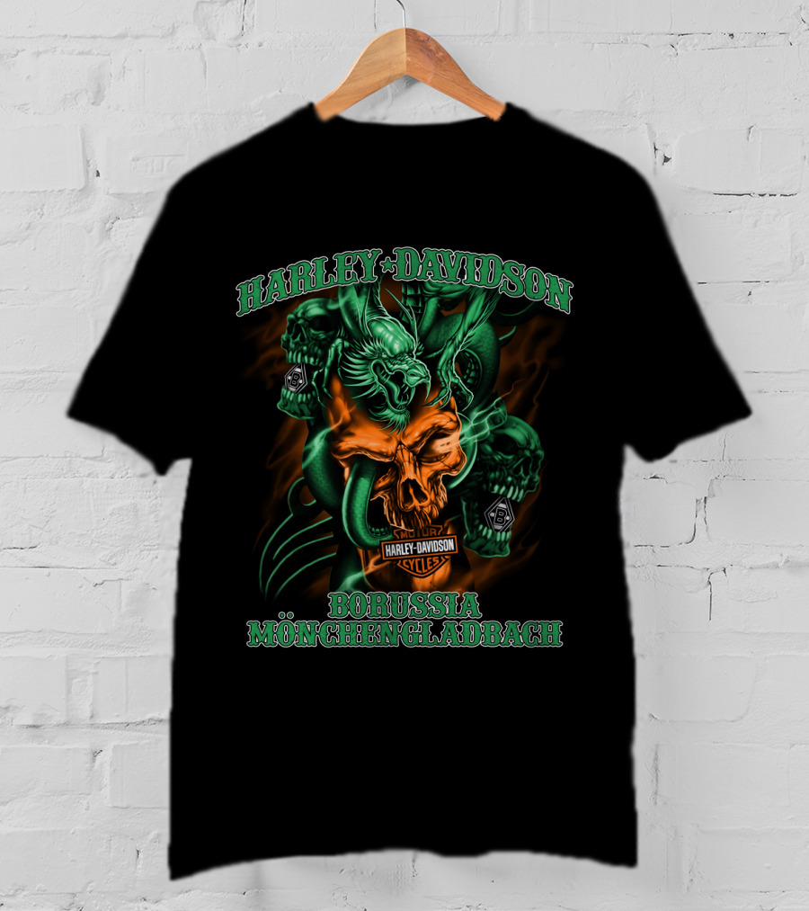 Harley Davidson Borussia Mönchengladbach Cycles Skull Dragon T-Shirt