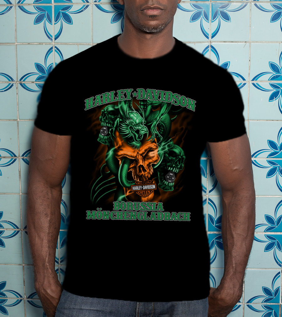 Harley Davidson Borussia Mönchengladbach Cycles Skull Dragon T-Shirt