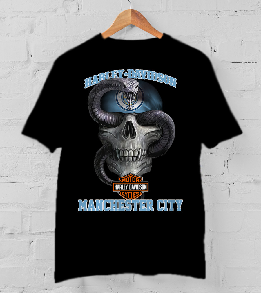 Harley Davidson Motorcycles Manchester City Skull And Snake T-Shirt