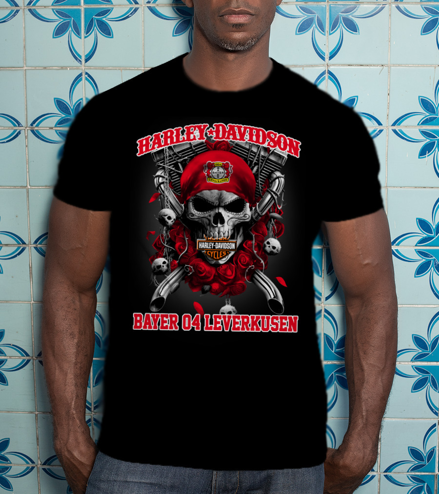 Harley Davidson Cycles Skull Bayer 04 Leverkusen T-Shirt