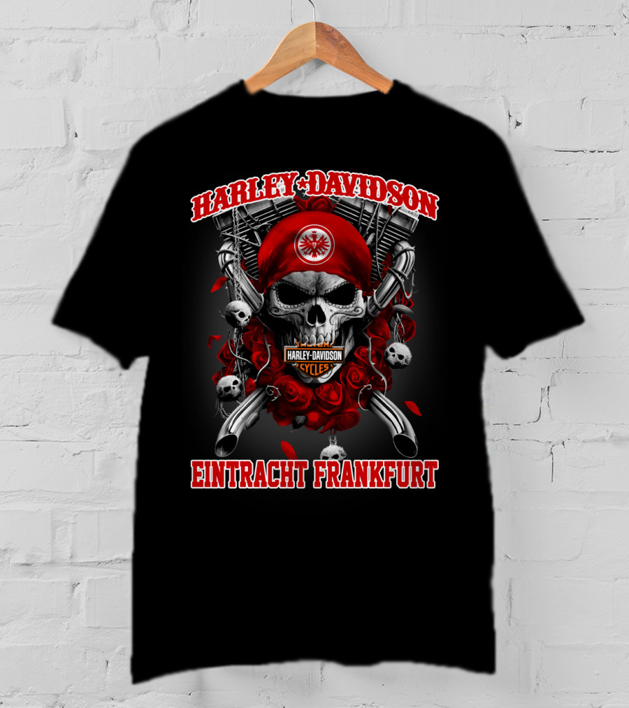Harley Davidson Cycles Eintracht Frankfurt Skull And Roses T-Shirt