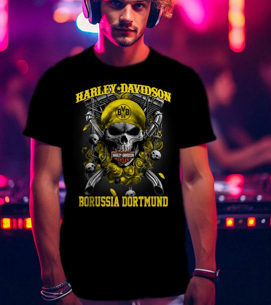 Harley Davidson Bvb 09 Borussia Dortmund Cycles Skull T-Shirt