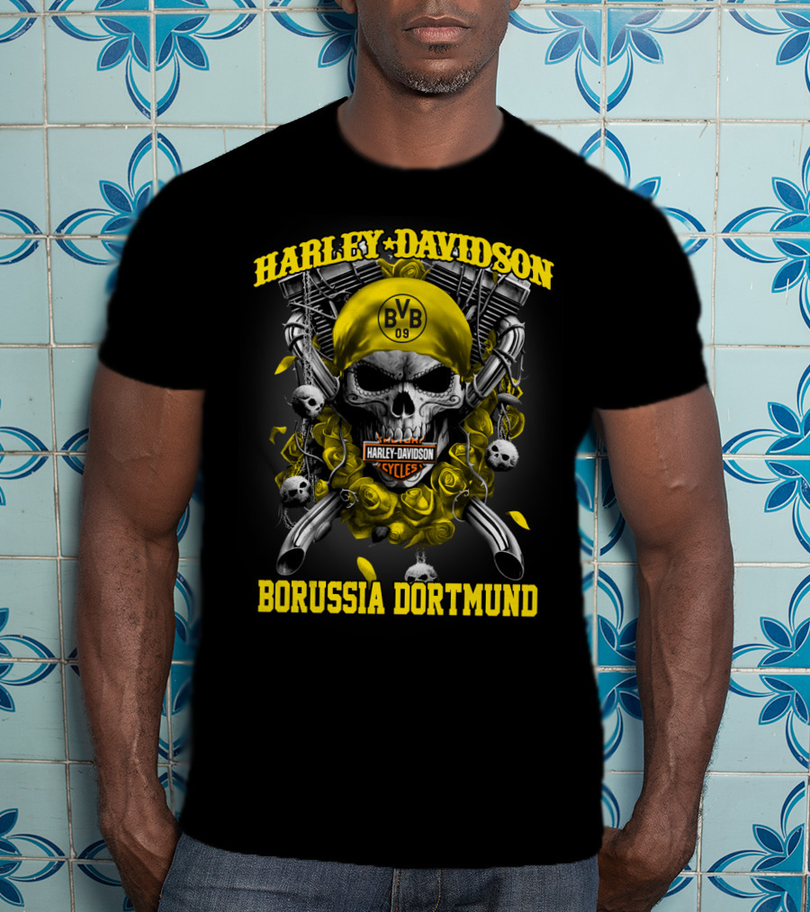 Harley Davidson Bvb 09 Borussia Dortmund Cycles Skull T-Shirt