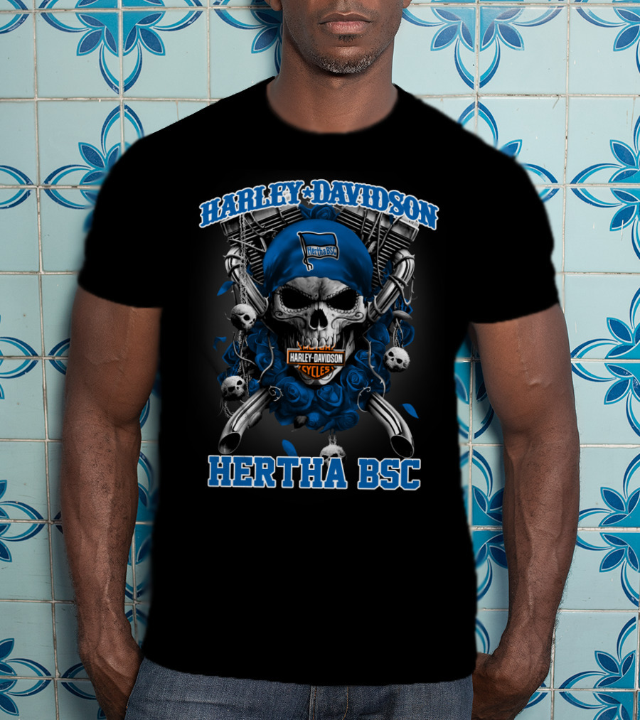 Harley Davidson Hertha Bsc Cycles Skull Flag T-Shirt