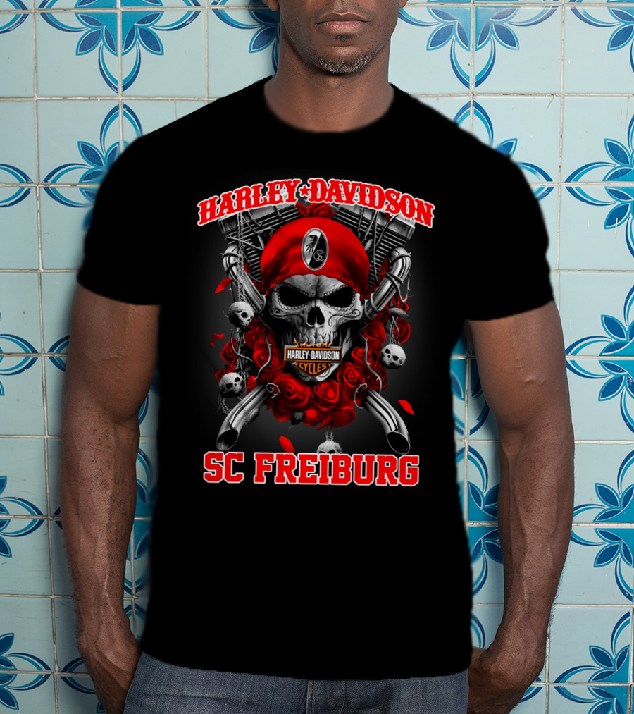 Harley Davidson Sc Freiburg Skull Cycles Red Bandana T-Shirt