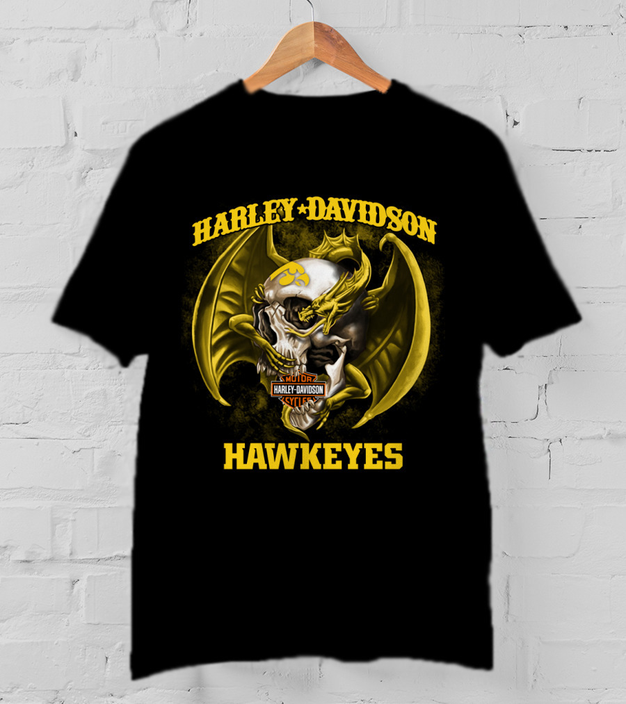 Harley Davidson Hawkeyes Skull Dragon Motor Iowa T-Shirt