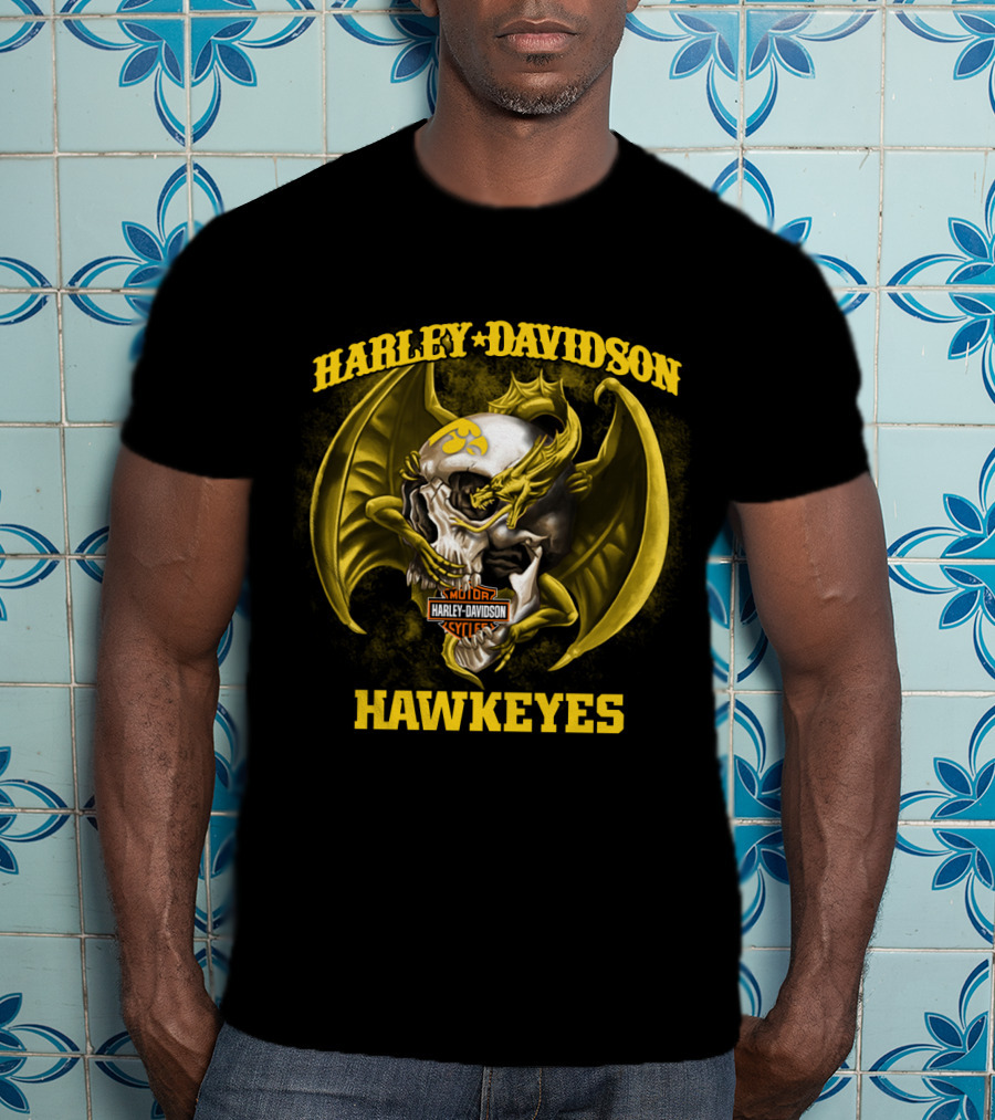 Harley Davidson Hawkeyes Skull Dragon Motor Iowa T-Shirt