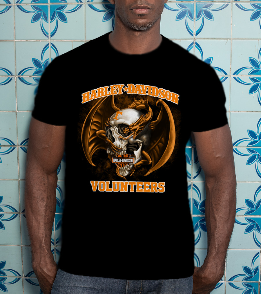Harley Davidson Tennessee Volunteers Skull And Dragon T-Shirt