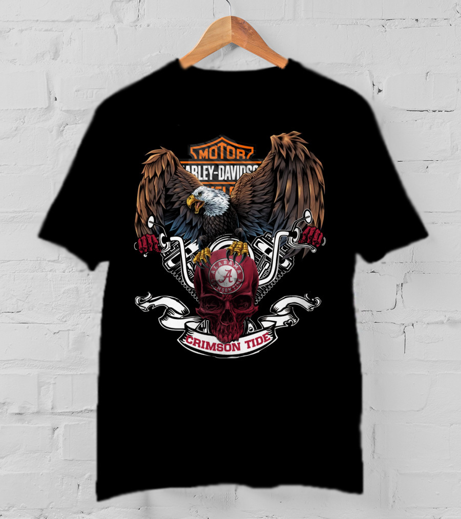 Hd Ncaa Alabama Crimson Tide Harley Davidson Eagle Skull T-Shirt