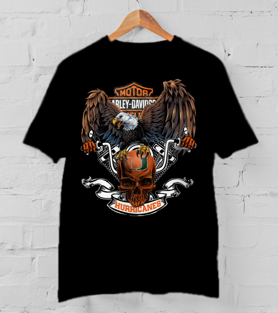Harley Davidson Miami Hurricanes Bald Eagle Skull T-Shirt