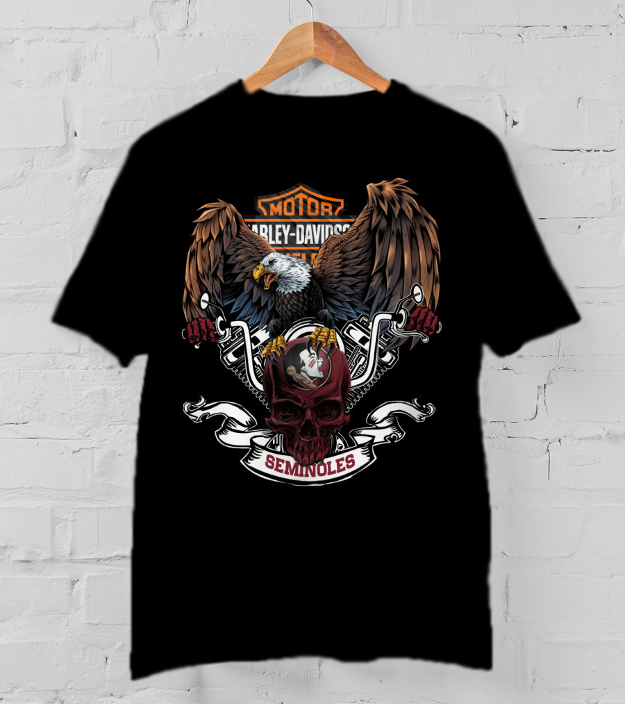 Harley Davidson Motorcycles Florida State Seminoles Bald Eagle Skull T-Shirt