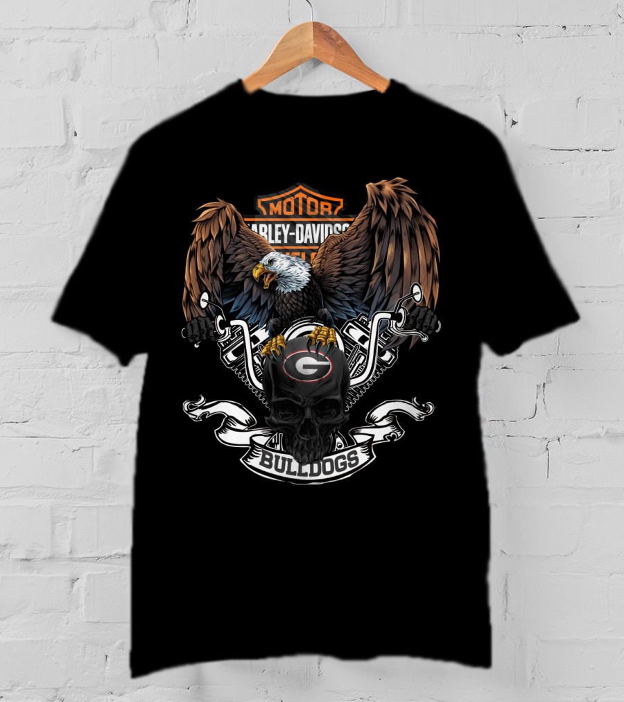 Hd Ncaa Georgia Bulldogs Harley Davidson Eagle Skull T-Shirt