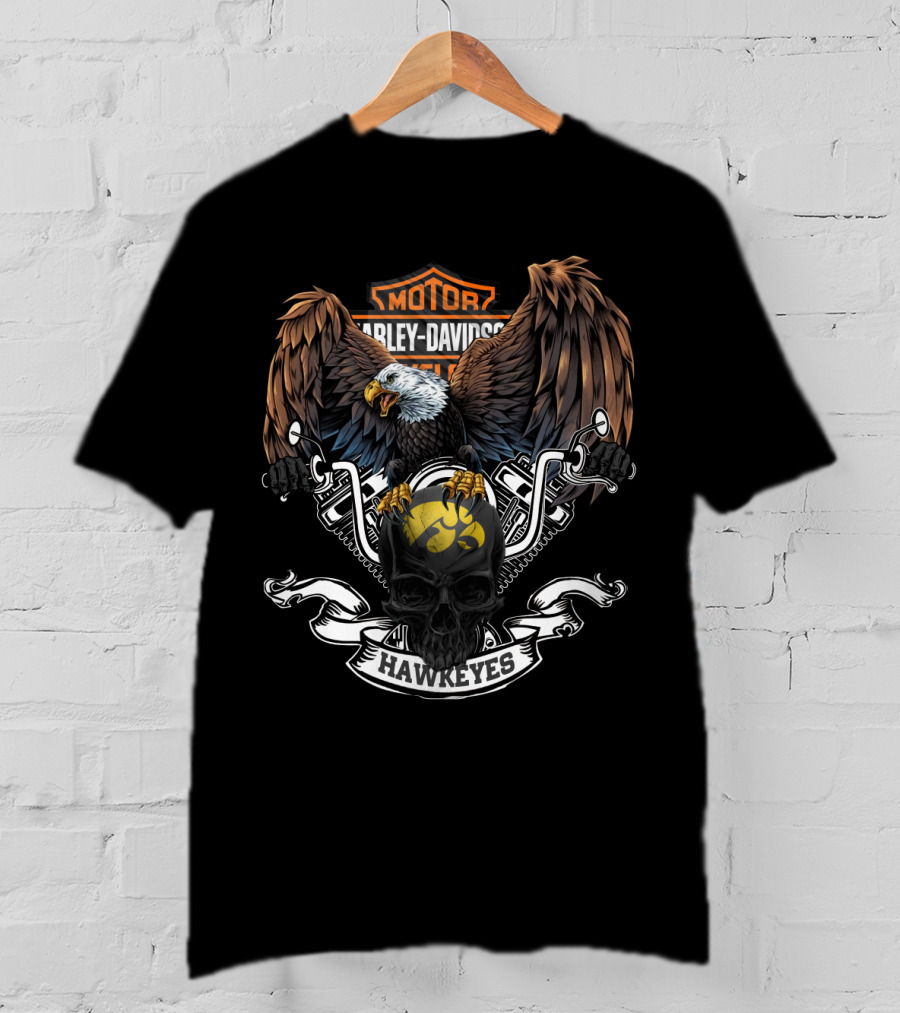 Hd Iowa Hawkeyes Harley Davidson Eagle Skull T-Shirt